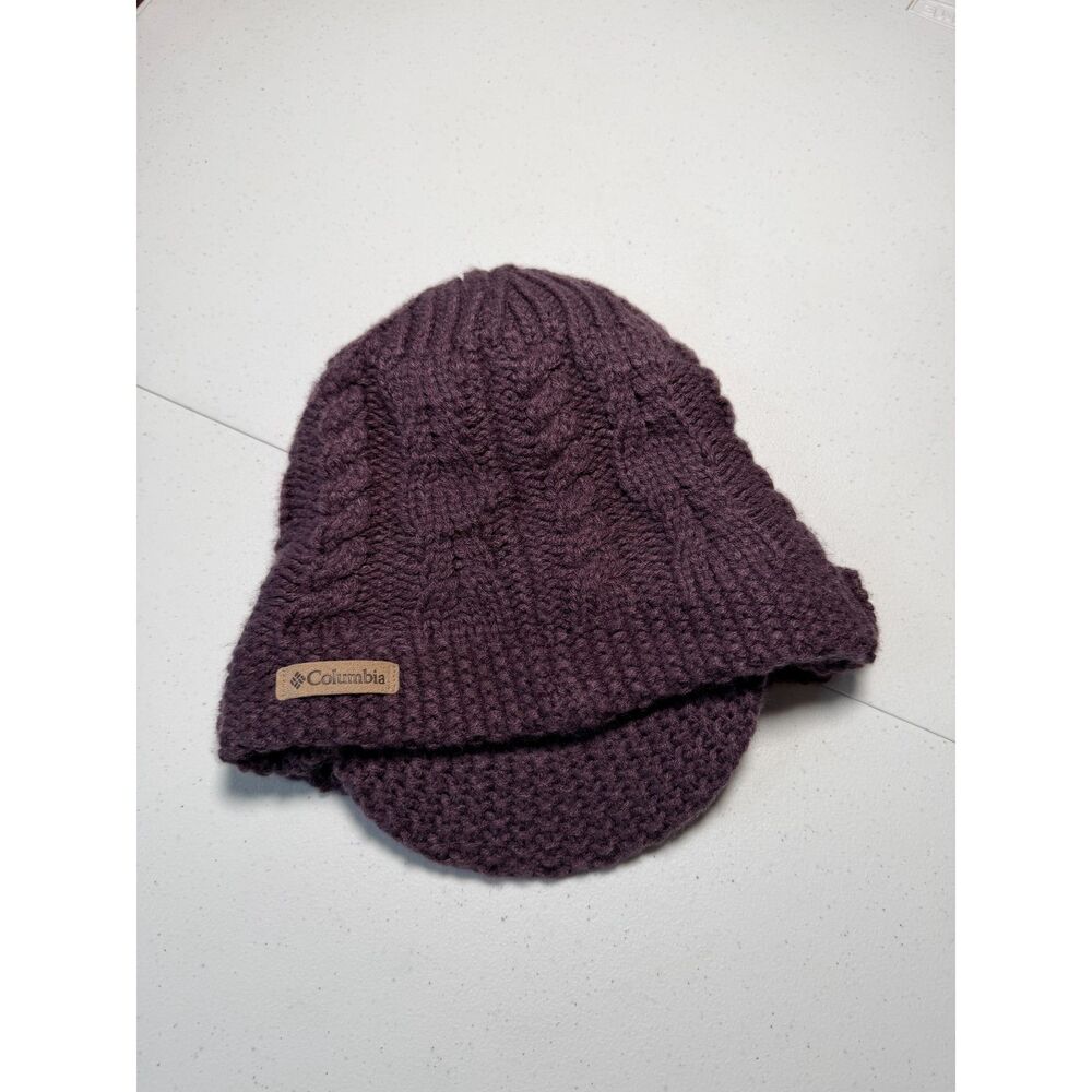 Columbia Purple Cable Knit Visor Brim Beanie
